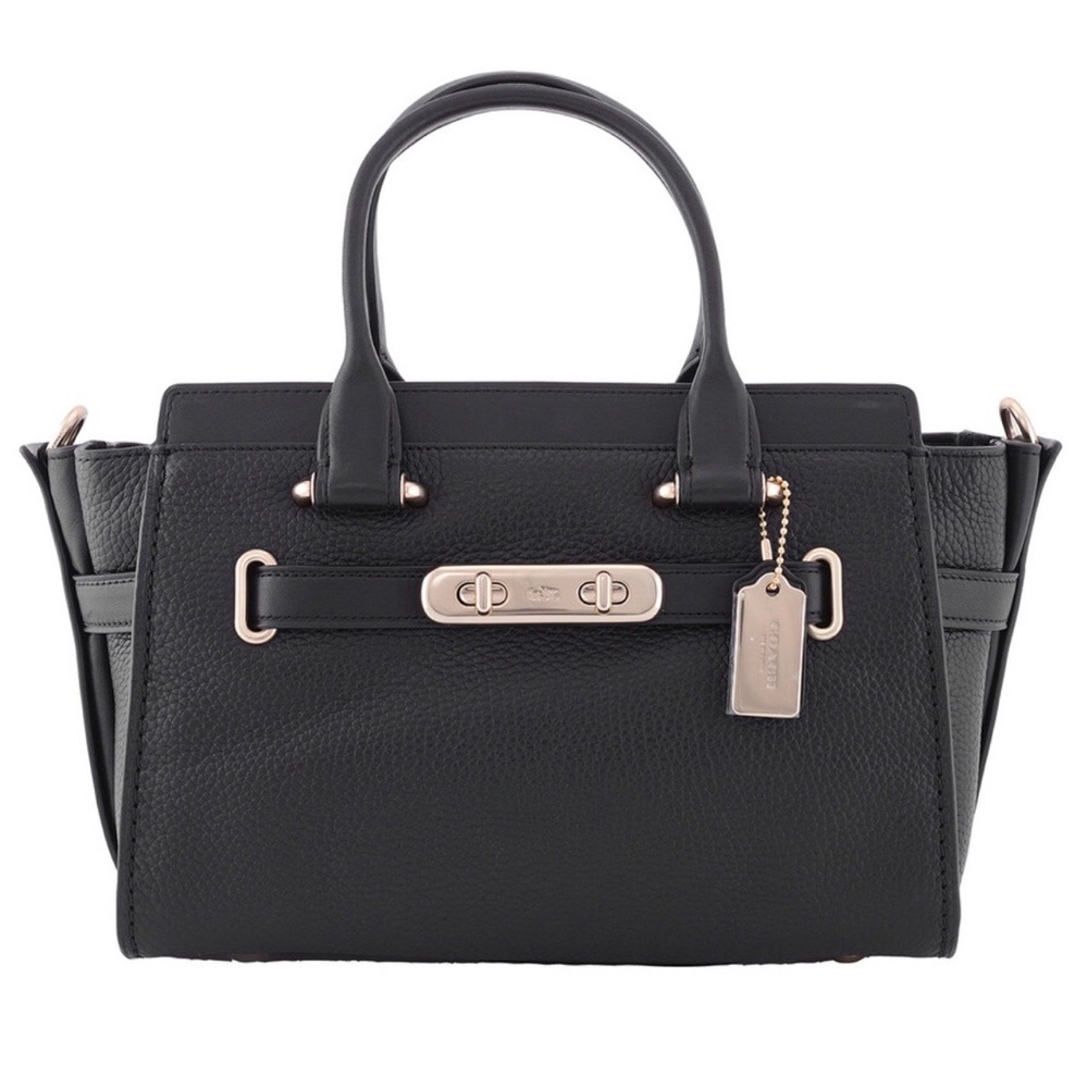 Coach Black Leather Satchel with Rose Gold Hardware